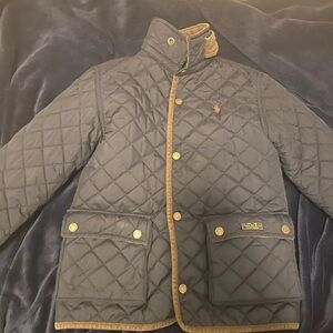 Kids Ralph Lauren Black Quilted Jacket with Brown Trim